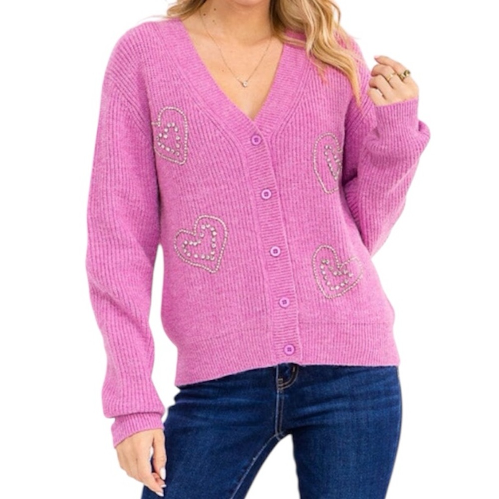 Pink Heart Embellished Women's Sweater - Picture 2 of 3